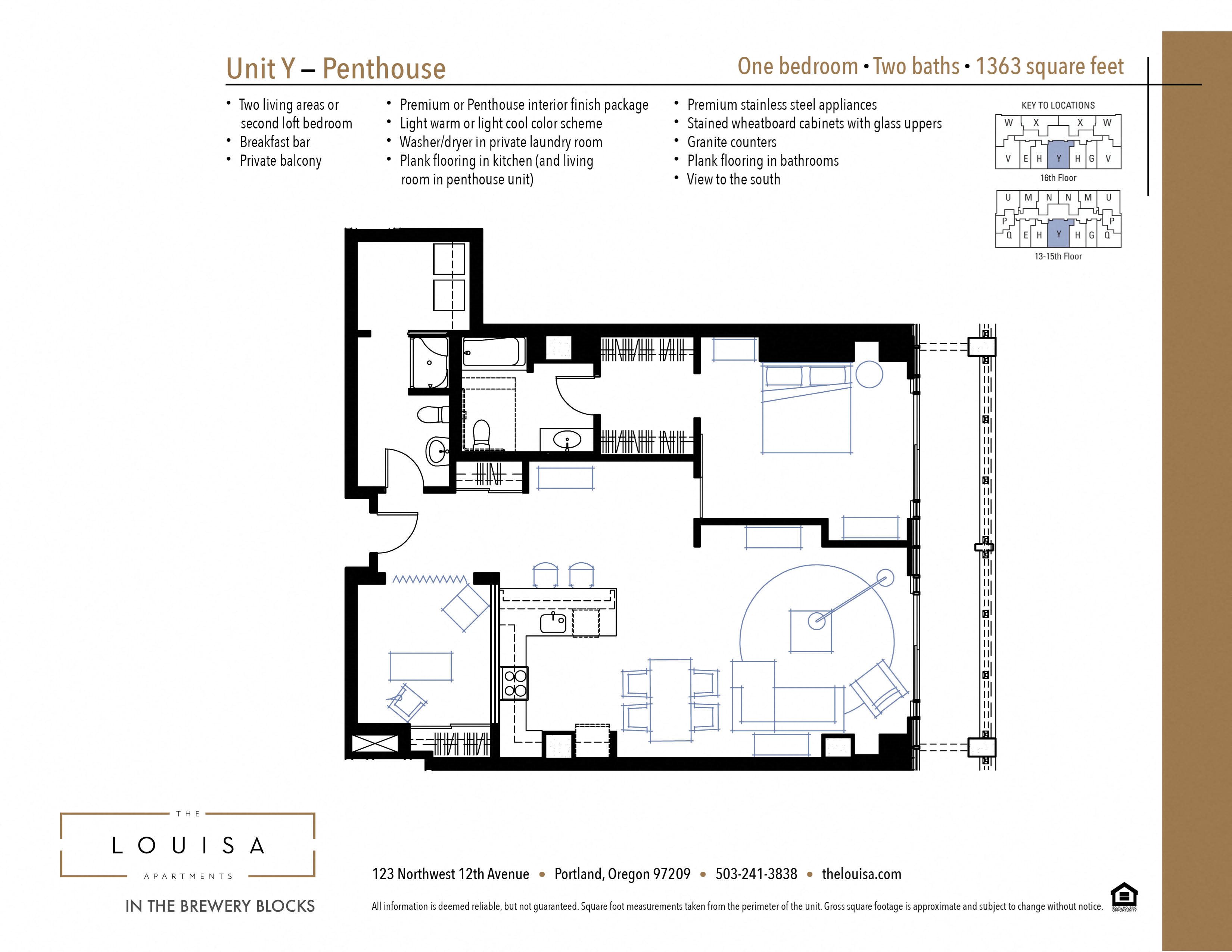 1 Bed 2 Bath (YPenthouse) Floor Plan 1 Bed 2 Bath (YPenthouse) Floor Plan at The Louisa Apartments in Portland, Oregon